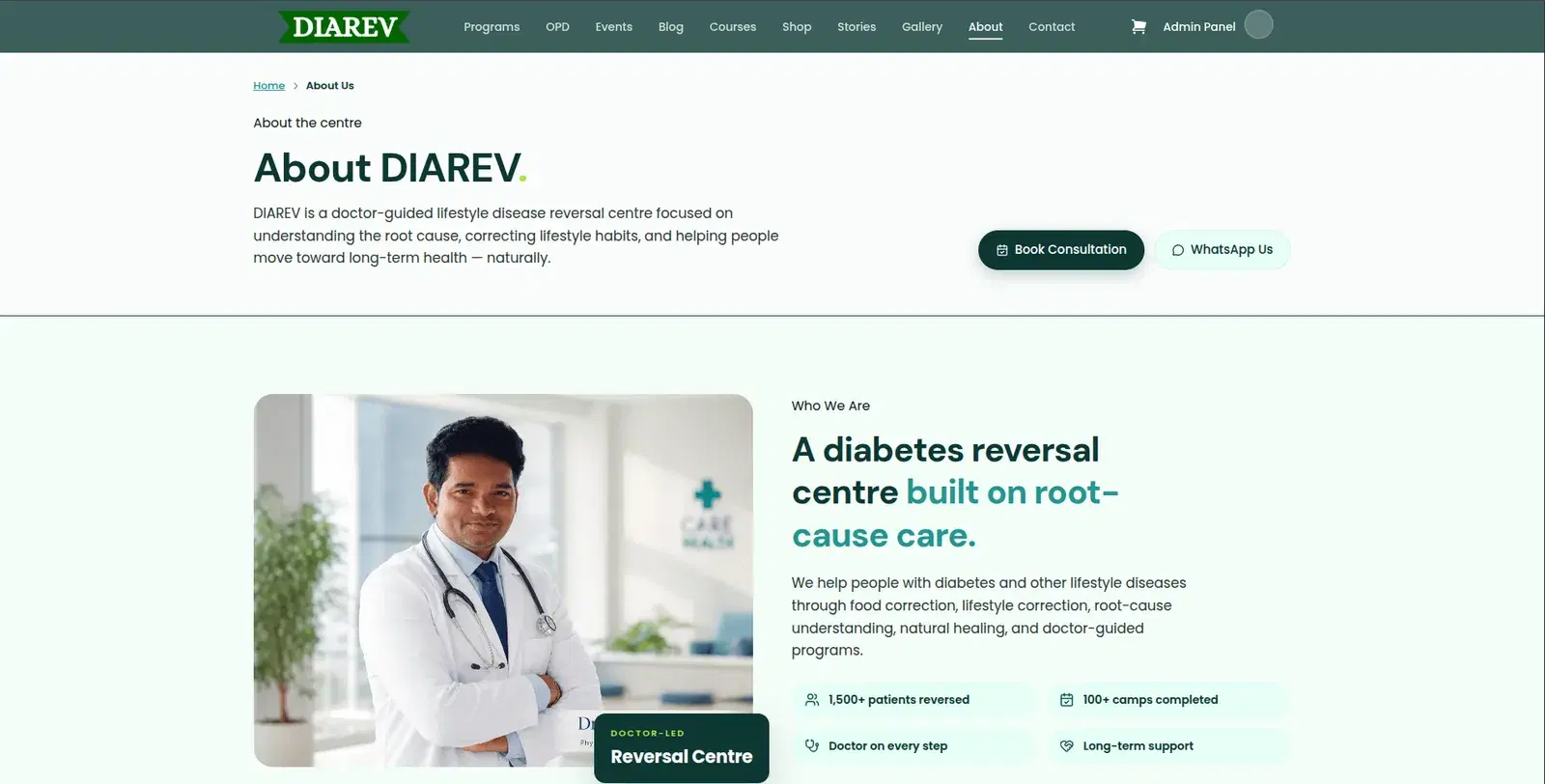 About DIAREV page with patient and camp statistics