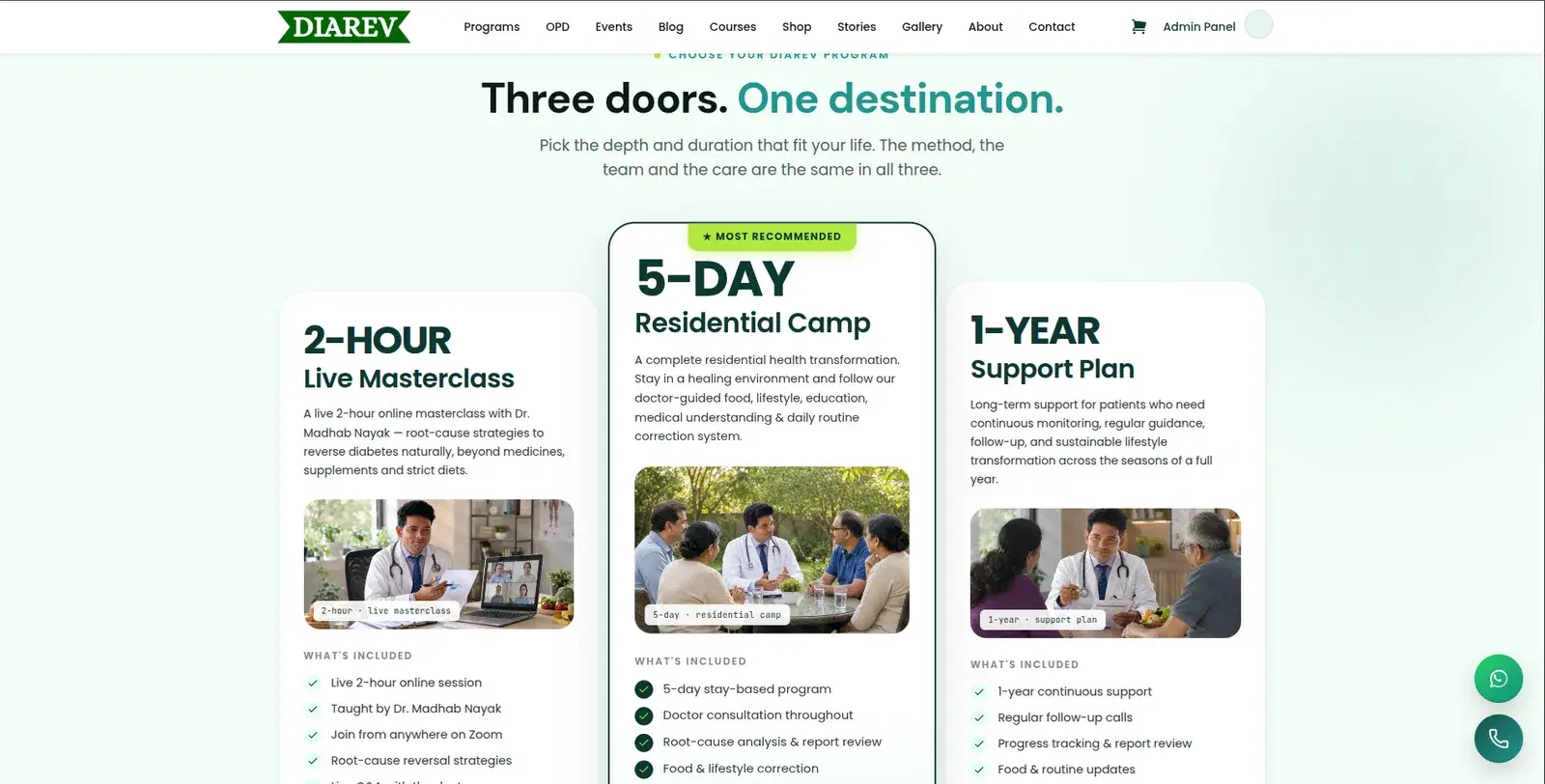 DIAREV three-tier program pricing page