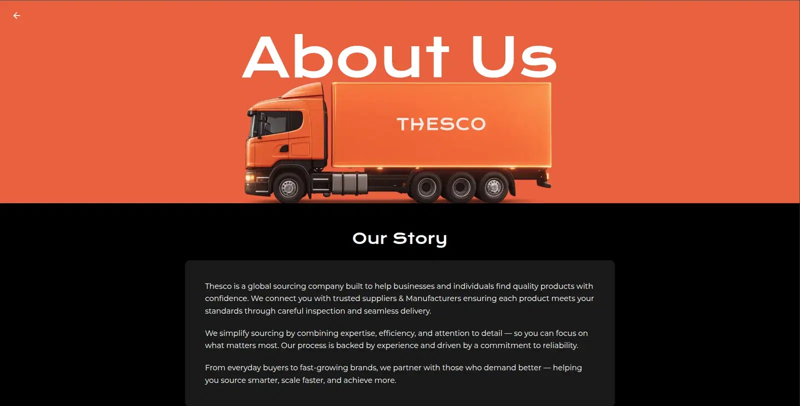 Thesco About Us page with company story
