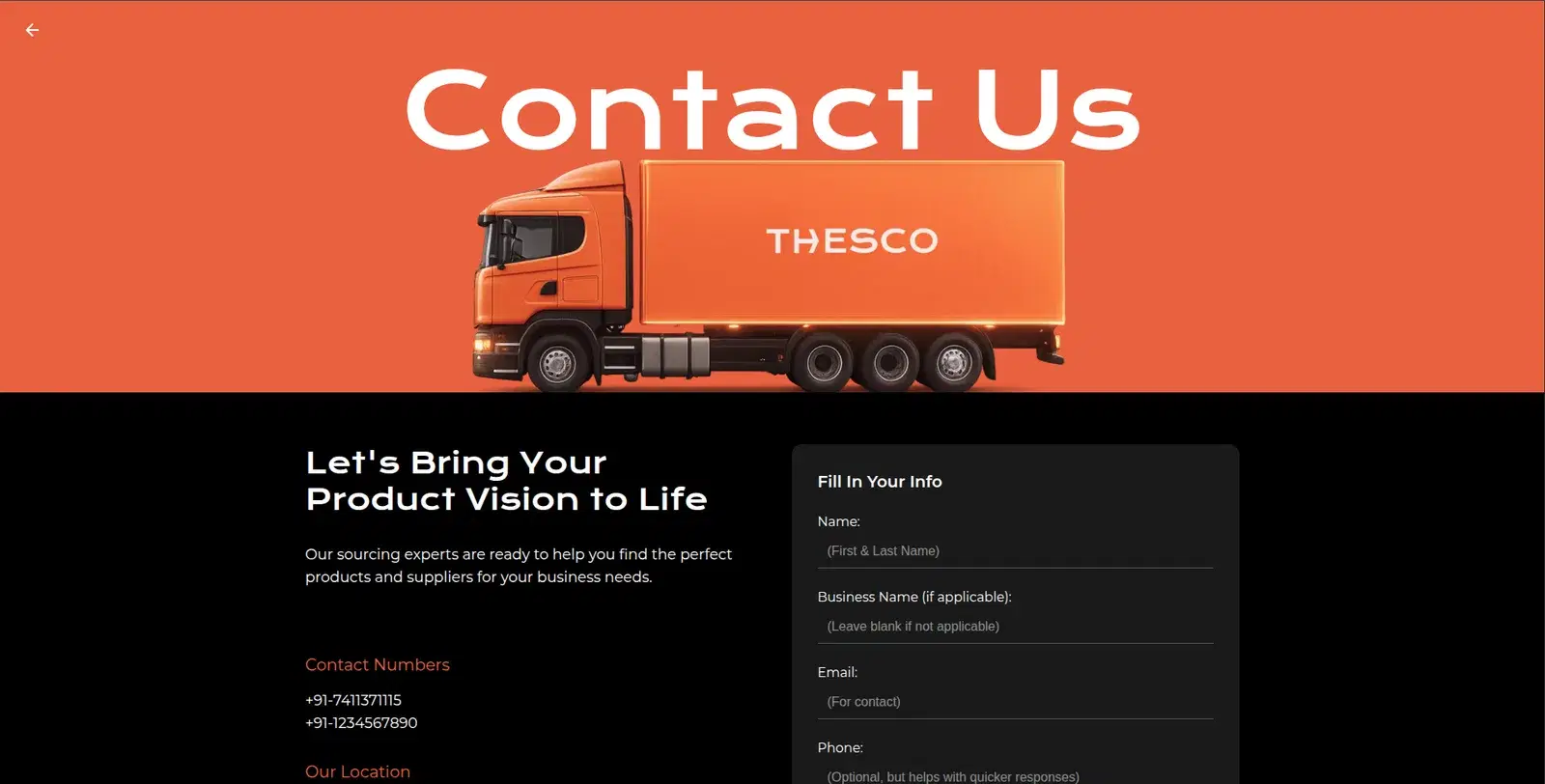 Thesco Contact Us page with lead form